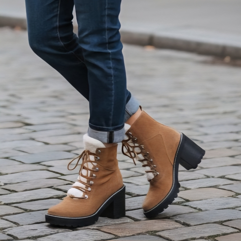 Marc Fisher LTD Denise Combat Boots Womens Size 8 Tan Leather Suede Fur